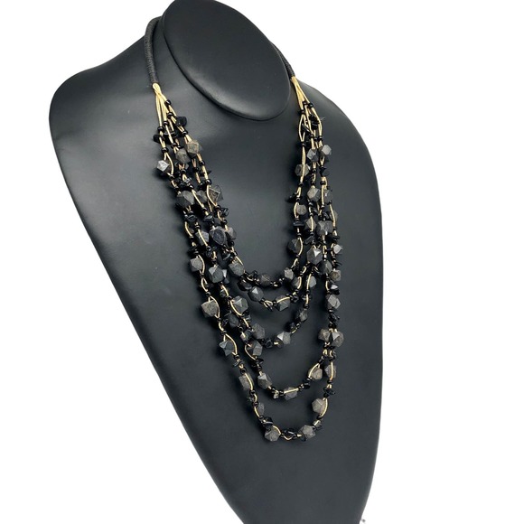 Boho Graduated Black Multi-Strand Beads on Cord Necklace - Picture 1 of 7
